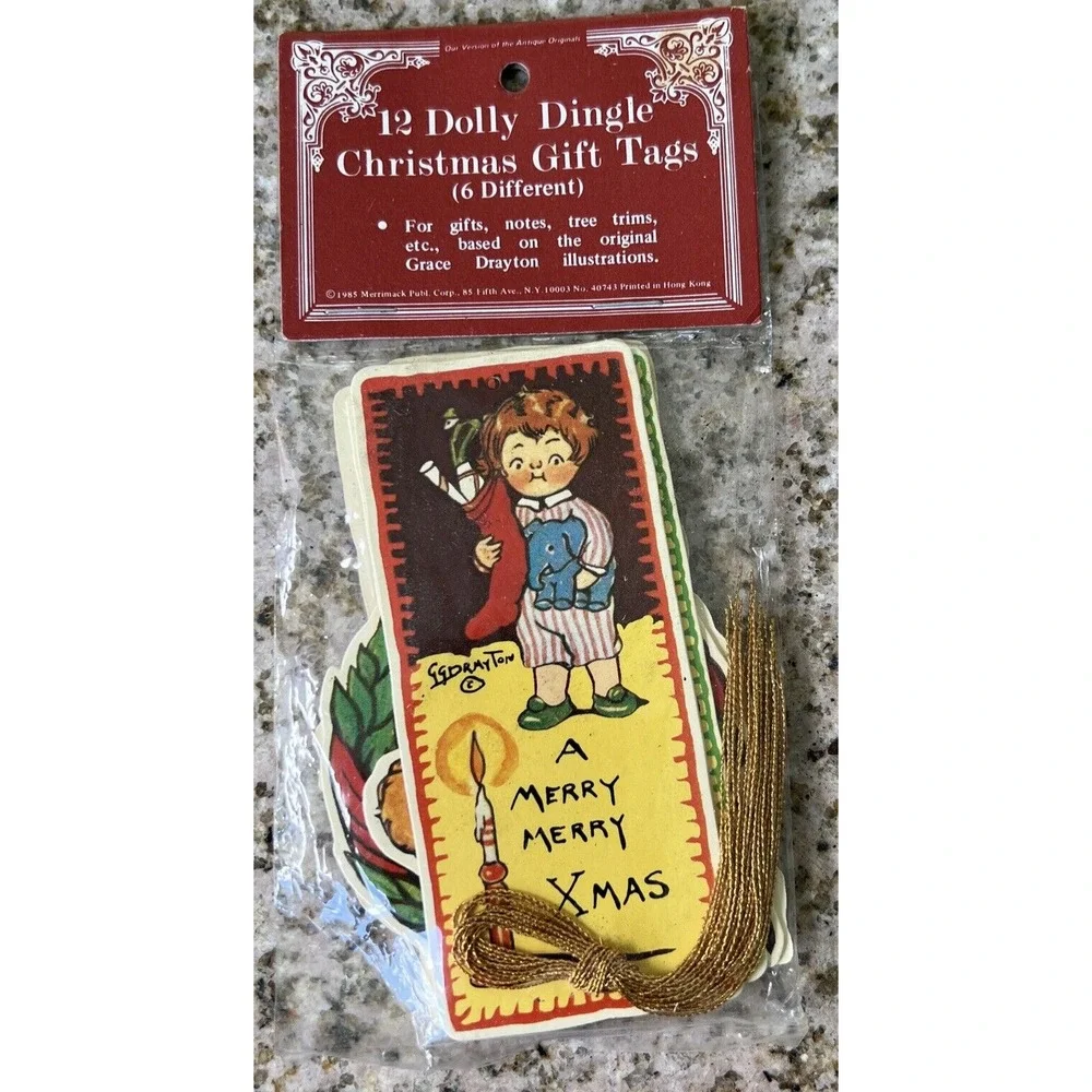 NWT 1985 Dolly‎ Dingle Merry Christmas Gift Tags 12 (6 Diff) Merrimack Pub. Co.